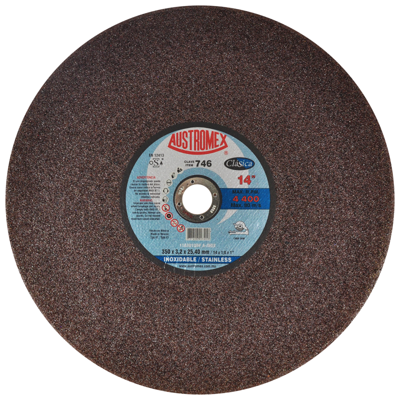 Disco abrasivo para corte de acero inoxidable, aluminio y metales no ferrosos de 350 x 3.2 x 25.40 mm