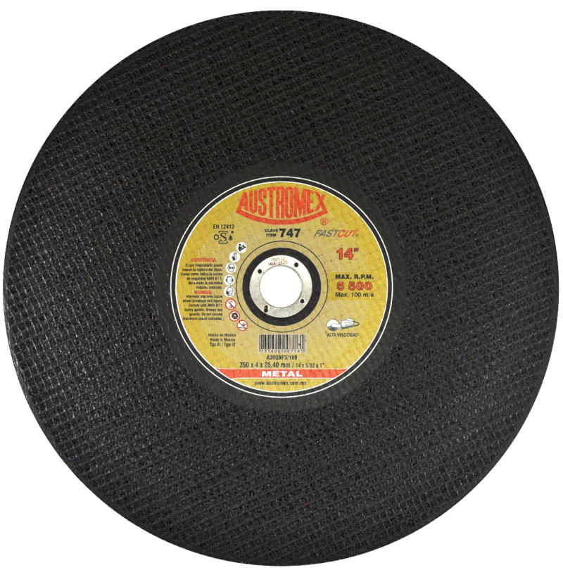 Disco abrasivo para corte de acero, fundición, perfiles y chatarra en general de 350 x 4 x 25.40 mm