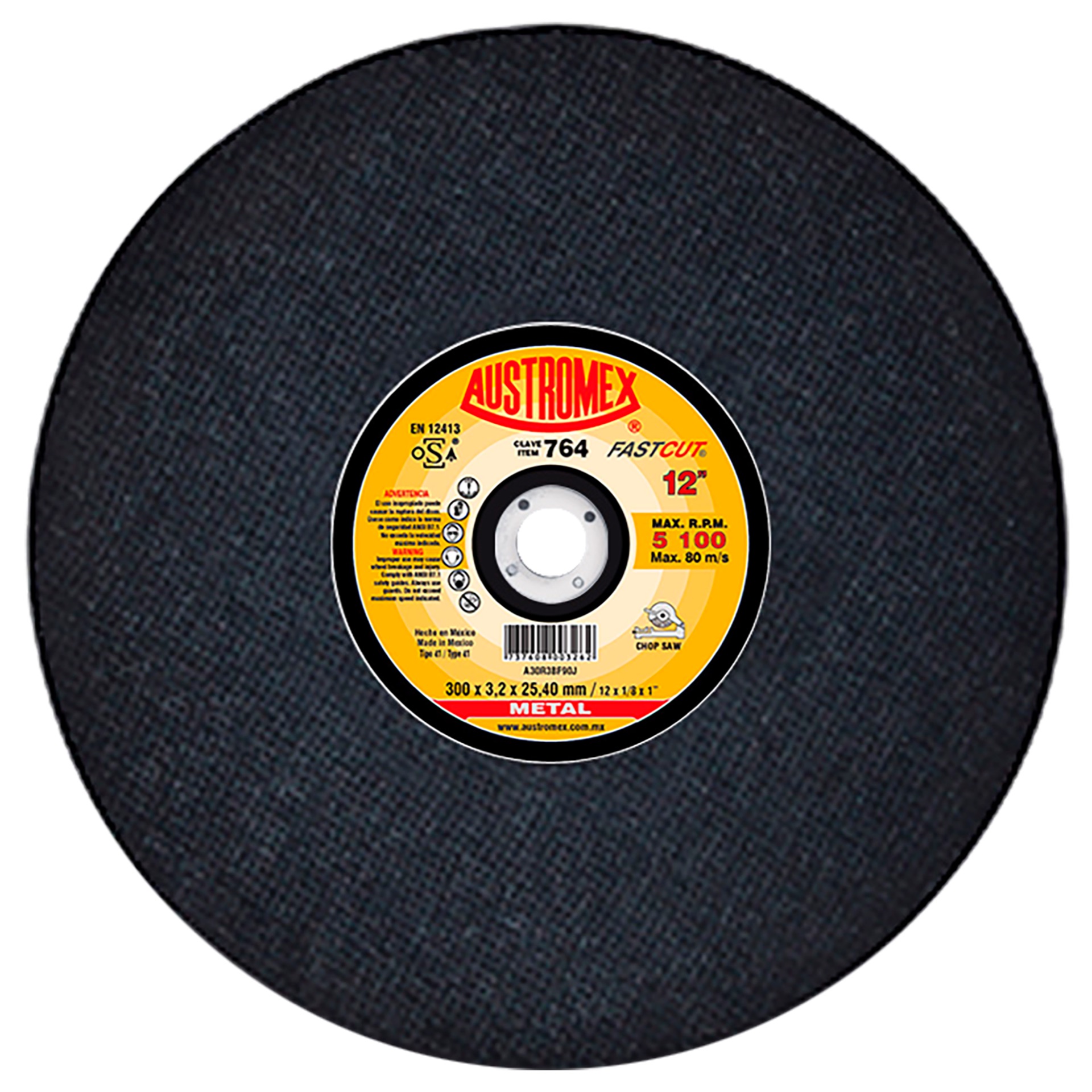 Disco abrasivo para corte de acero y fundición de 300 x 3.2 x 25.40 mm
