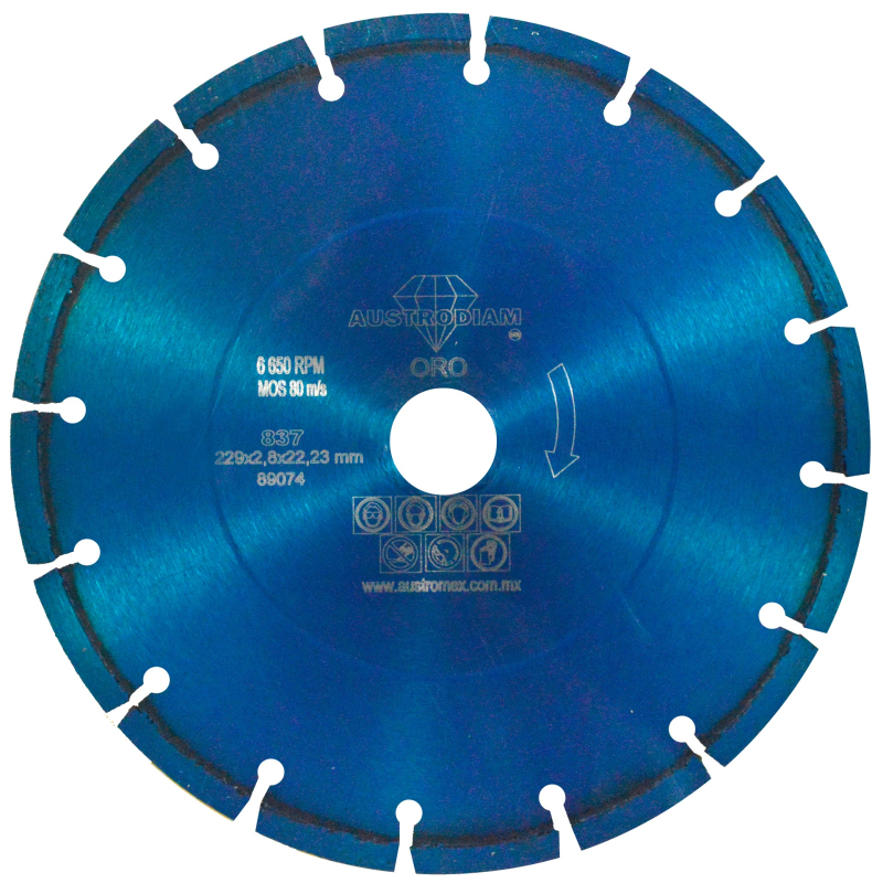 Disco de diamante de 230 x 2.8 x 22.23 mm para corte de materiales de construcción en general como concreto, ladrillo, mármol y otras piedras naturales