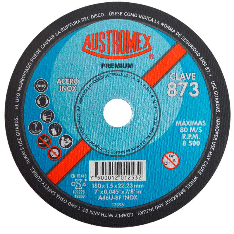 Disco abrasivo de 180 x 1.5 x 22.23 mm para corte de acero inoxidable 